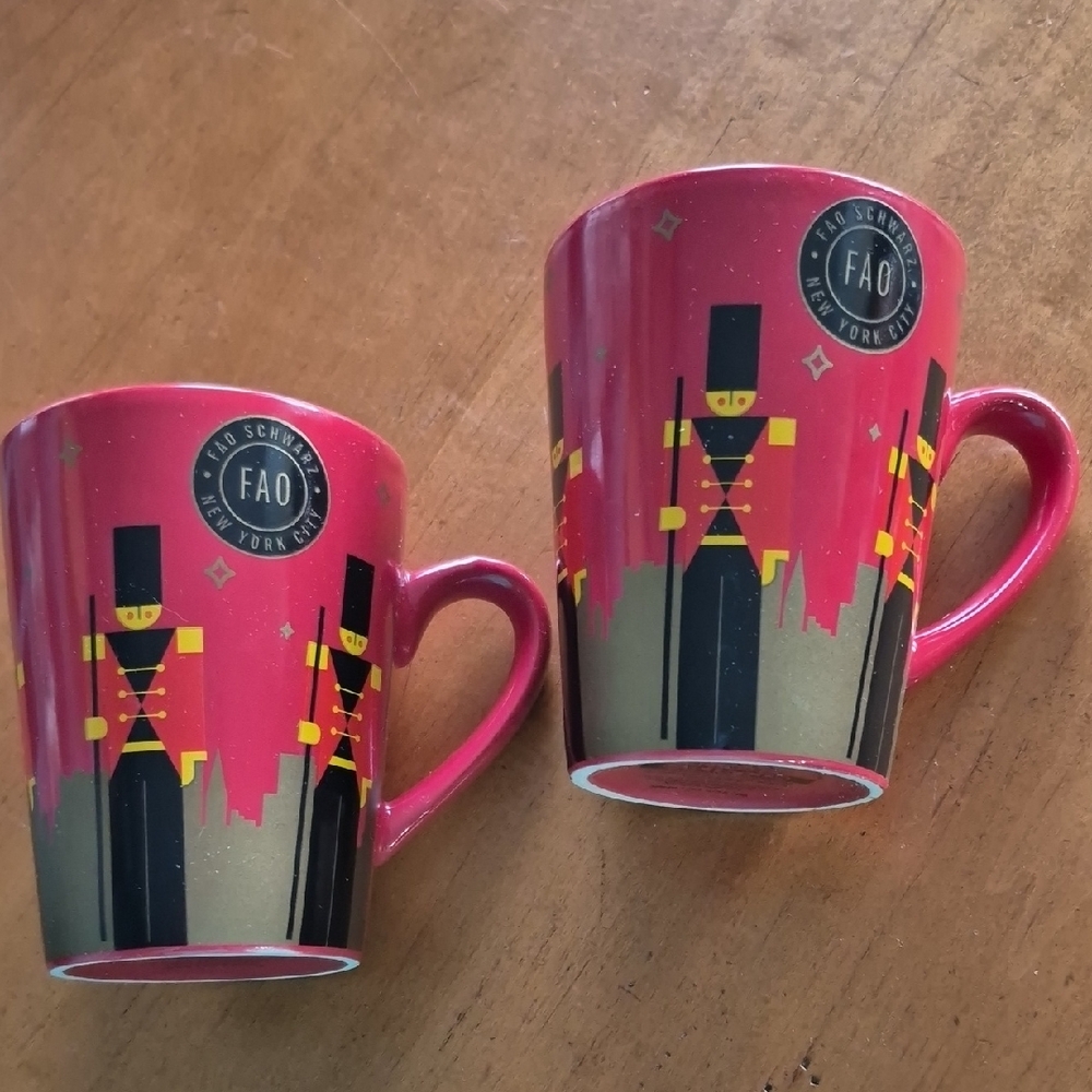FAO Schwarz Red and Black Toy Soldier Mugs. Set of 2. EUC